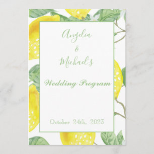 Modern Green Gold Lemon Wedding Program Programme