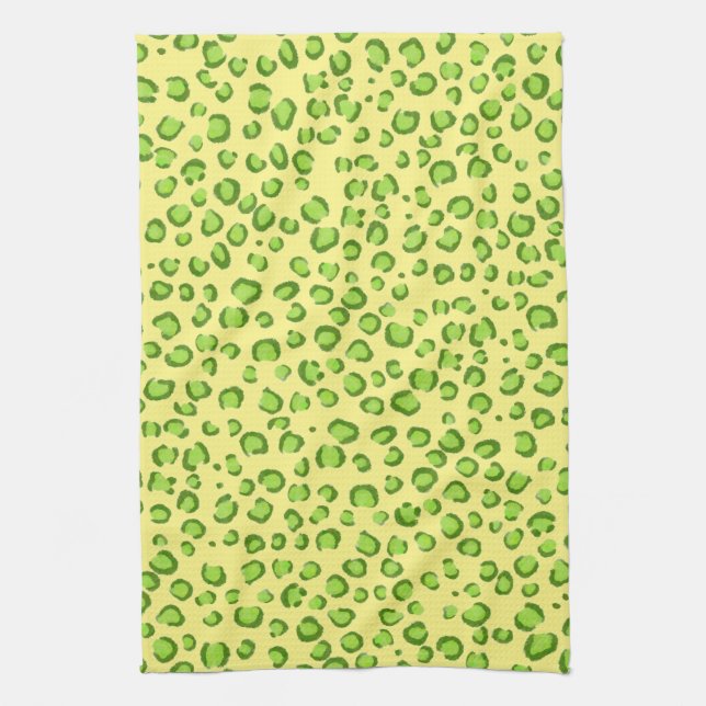 Modern Green Gold Leopard Pattern Animal Print Tea Towel (Vertical)