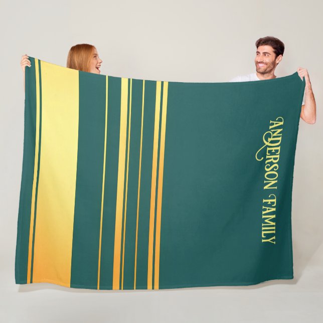 Modern Green Gold Luxury Linen Texture Collection Fleece Blanket (In Situ)