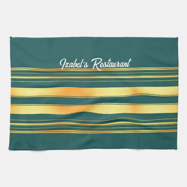 Modern Green Gold Luxury Linen Texture Collection Tea Towel (Horizontal)