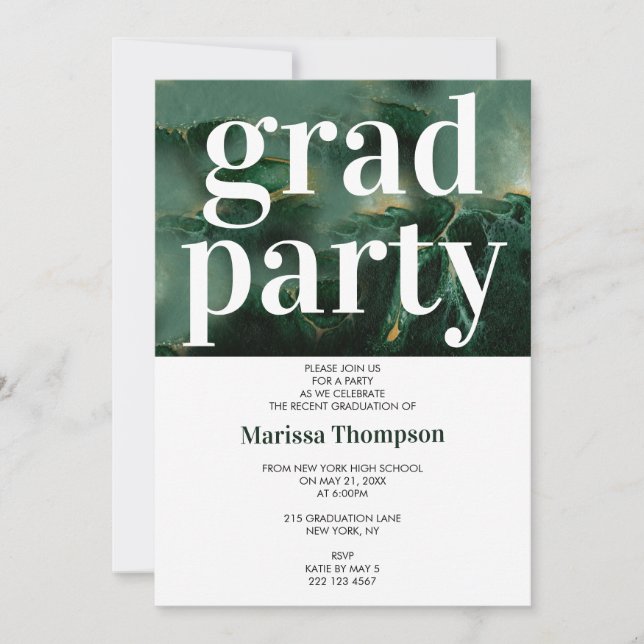 Modern Green Gold Marble Graduation Party Invitation (Front)