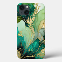 Modern Green Gold Marble Monogram Personalised