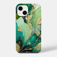 Modern Green Gold Marble Monogram Personalised