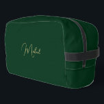 Modern Green Gold Monogram Mens Womens Gym Travel Dopp Kit<br><div class="desc">Create your own custom, personalised, beautiful modern elegant faux gold script / typography monogram monogrammed, durable Polyester Poplin, sturdy polyester fabric mens womens kids solid dark forest green cosmetic makeup toiletry organiser golf beach accessory gym travel dopp kit bag pouch with a zippered closure, two interior mesh pockets - one...</div>