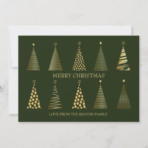 Modern Green& Gold Personalised Christmas Tree Hol Holiday Card