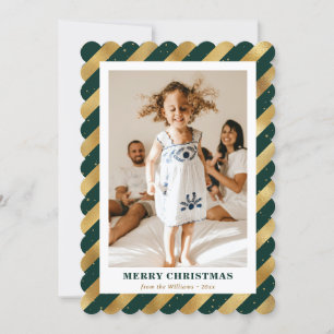 Modern Green Gold Photo Merry Christmas Holiday Card