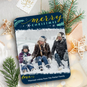 Modern Green Gold Script Simple Photo Holiday Magnet