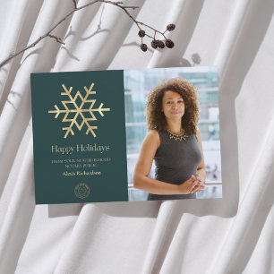 Modern Green Gold snowflake Notary Happy Holidays Holiday Card