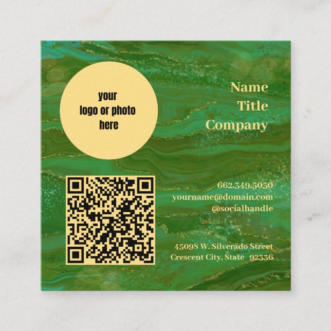 Modern Green Gold  Square Business Card (Front)