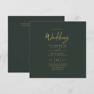 Modern Green Gold Square Wedding Invitation