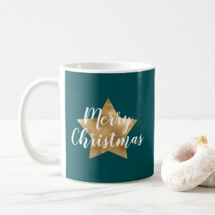 Modern Green Gold Star Christmas Coffee Mug