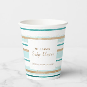 Modern Green Gold Watercolor Stripe Baby Shower  Paper Cups
