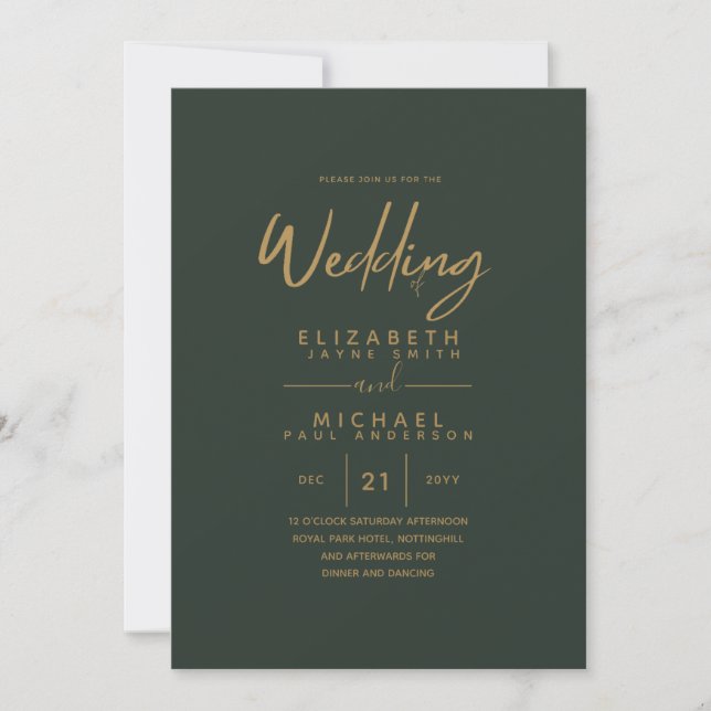 Modern Green Gold Wedding Invites (Front)