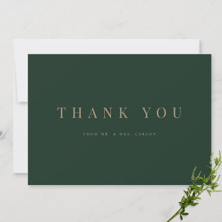 Modern Green & Gold Wedding Thank you Card