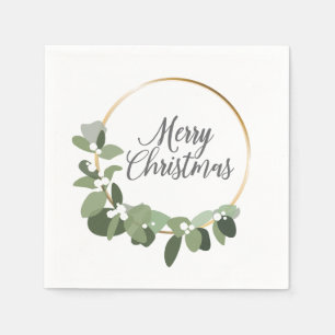 Modern Green Gold Wreath Merry Christmas Party Napkin
