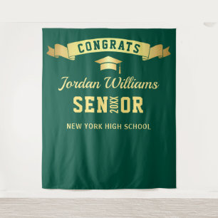 Modern Green Golden Graduation Photo Backdrop Tapestry