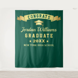 Modern Green Golden Graduation Photo Backdrop Tapestry