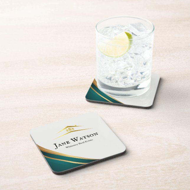 Modern Green & Golden Real Estate Coaster (Right Side)