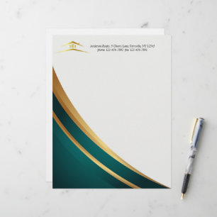 Modern Green & Golden Real Estate Custom Letterhead