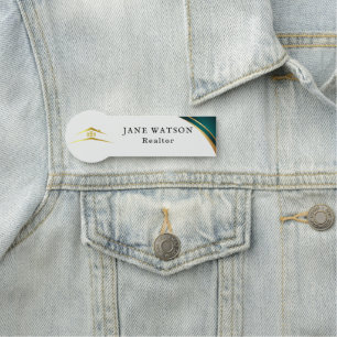Modern Green & Golden Real Estate Name Tag
