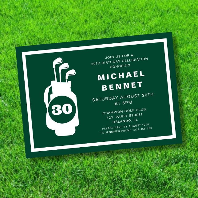 Modern Green Golf 30th Birthday Invitation (Modern Green Golf 30th Birthday Invitation)