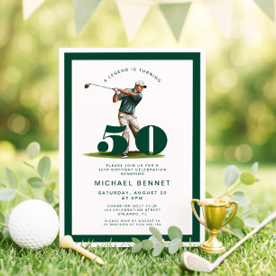 Modern Green Golf 50th Birthday Invitation