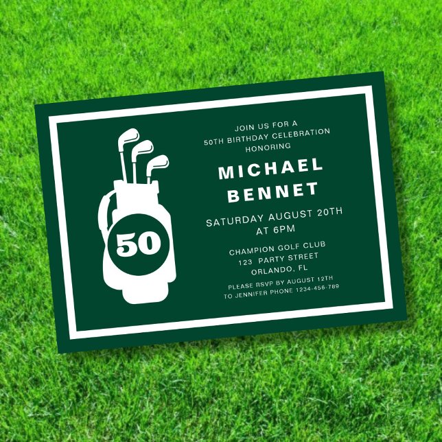 Modern Green Golf 50th Birthday Invitation (Modern Green Golf 50th Birthday Invitation)