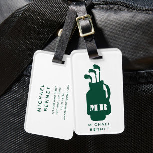 Modern Green Golf Sport Monogram Luggage Tag