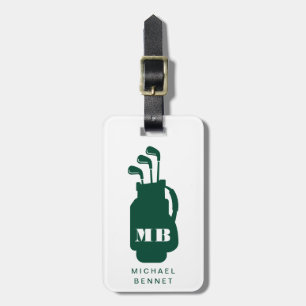 Modern Green Golf Sport Monogram Luggage Tag