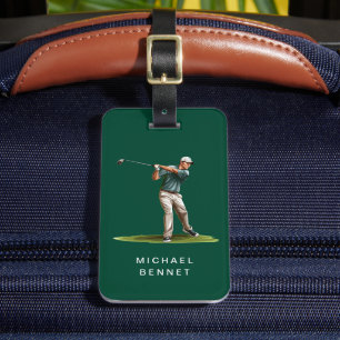 Modern Green Golfer Sport Luggage Tag