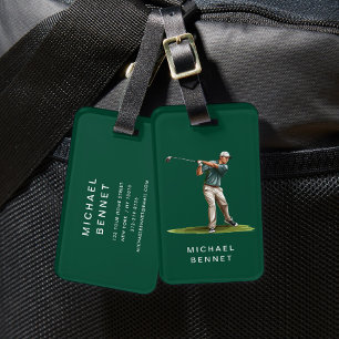 Modern Green Golfer Sport Luggage Tag