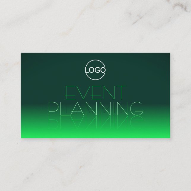 Modern Green Gradient Chic Mirror Font with Logo Business Card (Front)