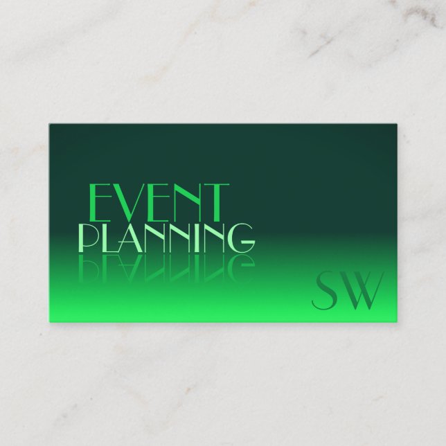 Modern Green Gradient Mirror Font Classic Monogram Business Card (Front)
