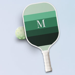 Modern Green Gradient Stripes Monogrammed Pickleball Paddle
