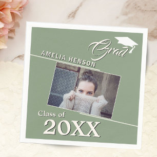 Modern Green Graduate Photo Graduation Party Napkin