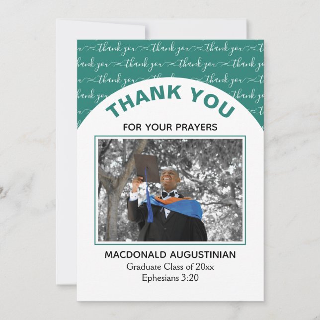 Modern Green Graduate Photo Thank You Card (Front)