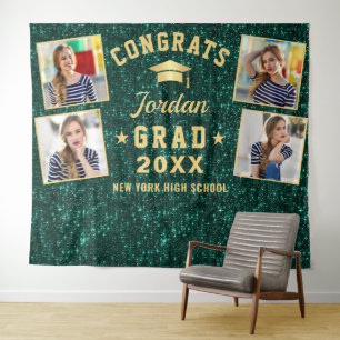 Modern Green Graduation 4 Photo Booth Backdrop Tapestry