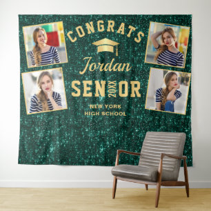 Modern Green Graduation 4 Photo Booth Backdrop Tapestry