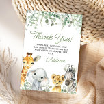 Modern Green Greenery Foliage Safari Baby Shower  Thank You Card<br><div class="desc">Modern Green Greenery Foliage Safari Baby Shower Thank You Card

Cute gender neutral safari themed baby shower thank you card featuring some eucalyptus foliage,  four cute safari animals and a modern calligraphy font. Great for a jungle animals themed gender neutral baby shower.</div>