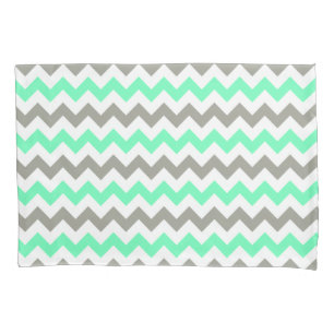 Modern Green Grey Chevron Pattern Pillowcase