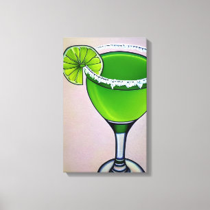 Modern Green Groovy Liquid Margarita Art Big Canvas Print