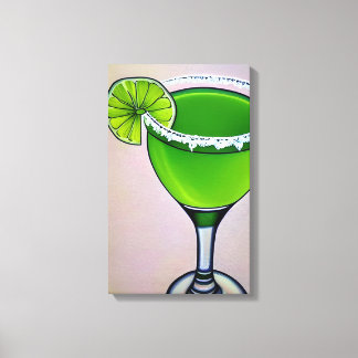 Modern Green Groovy Liquid Margarita Art Big Canvas Print