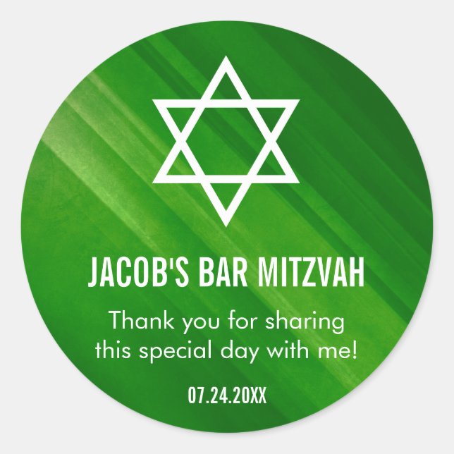Modern Green Grunge Bar Mitzvah Classic Round Sticker (Front)
