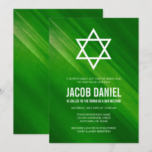 Modern Green Grunge Bar Mitzvah Invitations