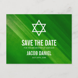 Modern Green Grunge Bar Mitzvah Save the Date Announcement Postcard