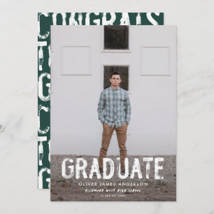 Modern green grungy photo graduation announcement