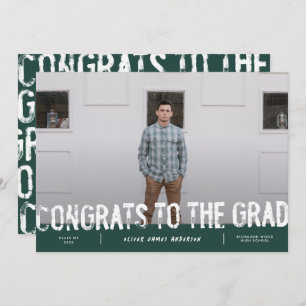 Modern green grungy photo graduation announcement