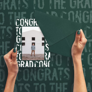 Modern green grungy photo graduation announcement