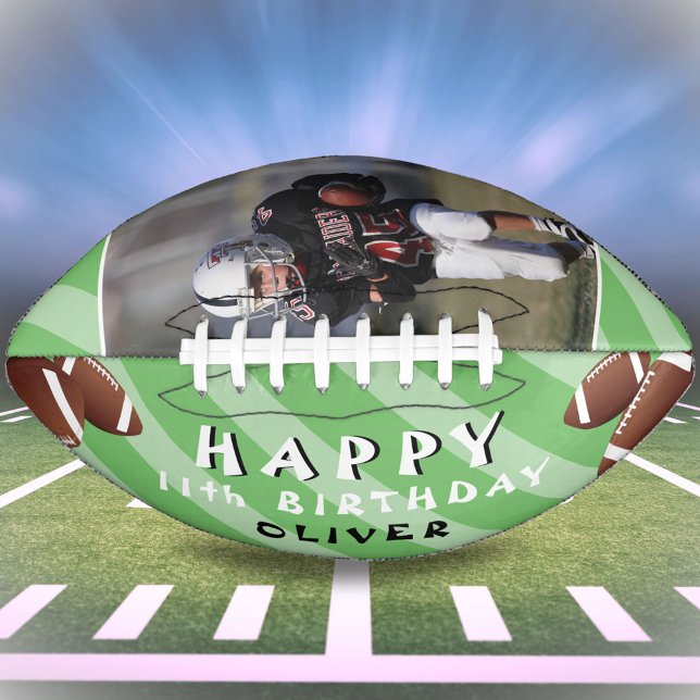 Modern Green Happy Birthday Kids Photo American Football (Creator Uploaded)