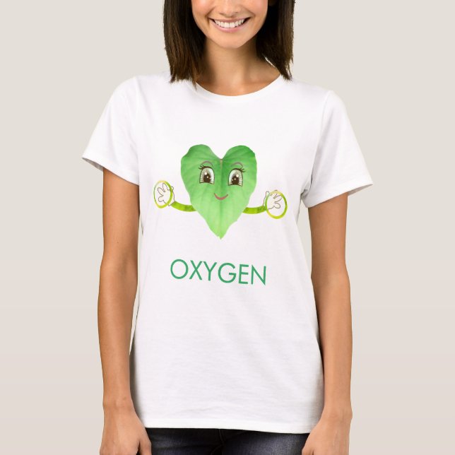 Modern Green Happy Heart Leaf T-Shirt (Front)